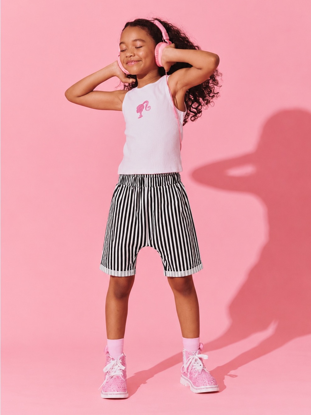 LOUD Apparel Black & White Striped Drop-Crotch Harem Shorts 📐Kids 12 NWT